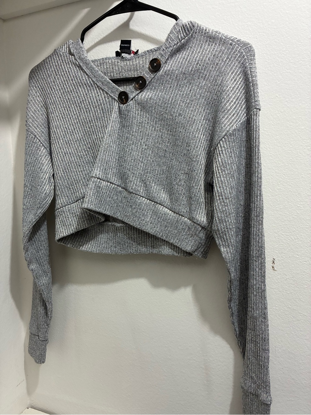 Gray Ribbed Cropped Sweatshirt